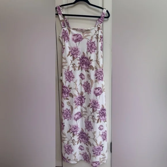 Abercrombie & Fitch Floral Midi Dress Bow Back Pink Cream Size Large NWT - Picture 5 of 9